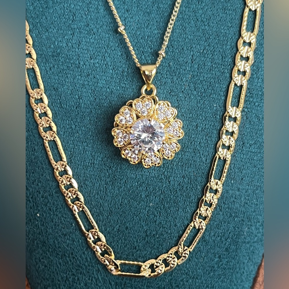 Elegant Gold Necklace Set with Floral Spinner Pendant & Statement Ring